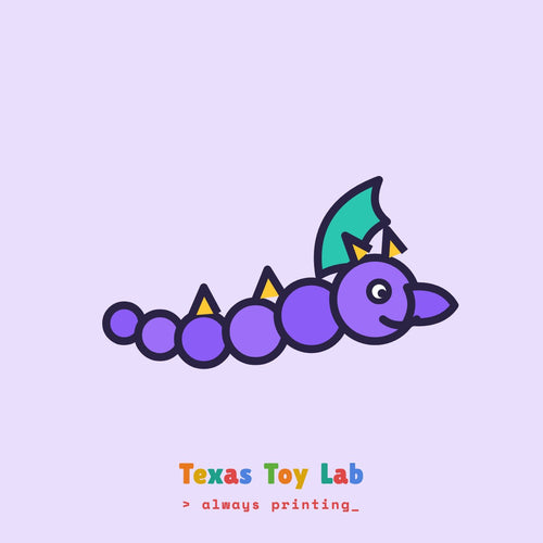 Classic Flexi Dragon illustration on Texas Toy Lab brand card
